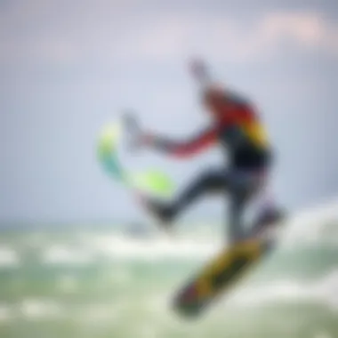 An expert kiteboarder performing a trick with a carbon fiber mast