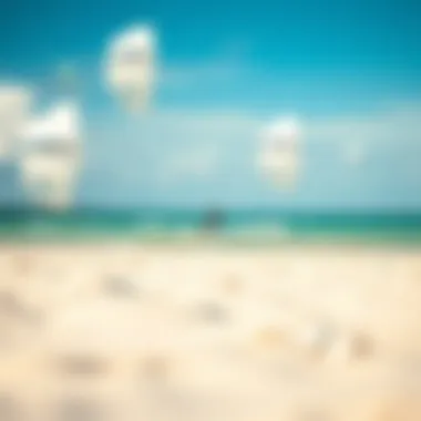 Ideal Kiteboarding Environment A serene beach setting ideal for kiteboarding, with clear water and wind indicators