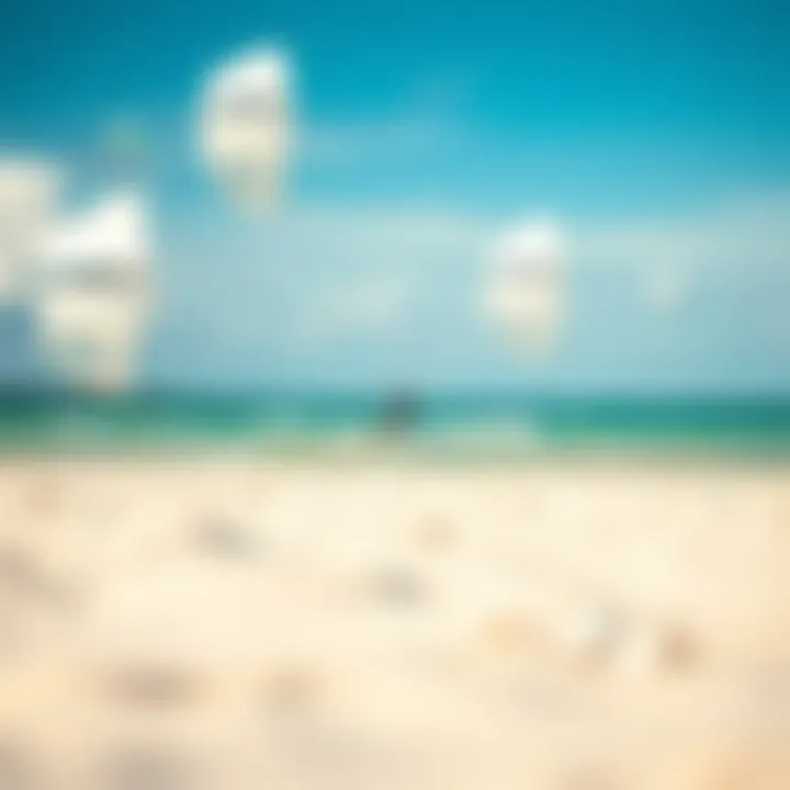 Ideal Kiteboarding Environment A serene beach setting ideal for kiteboarding, with clear water and wind indicators