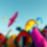 Diverse Kite Collection A vibrant collection of various kites displayed against a clear blue sky