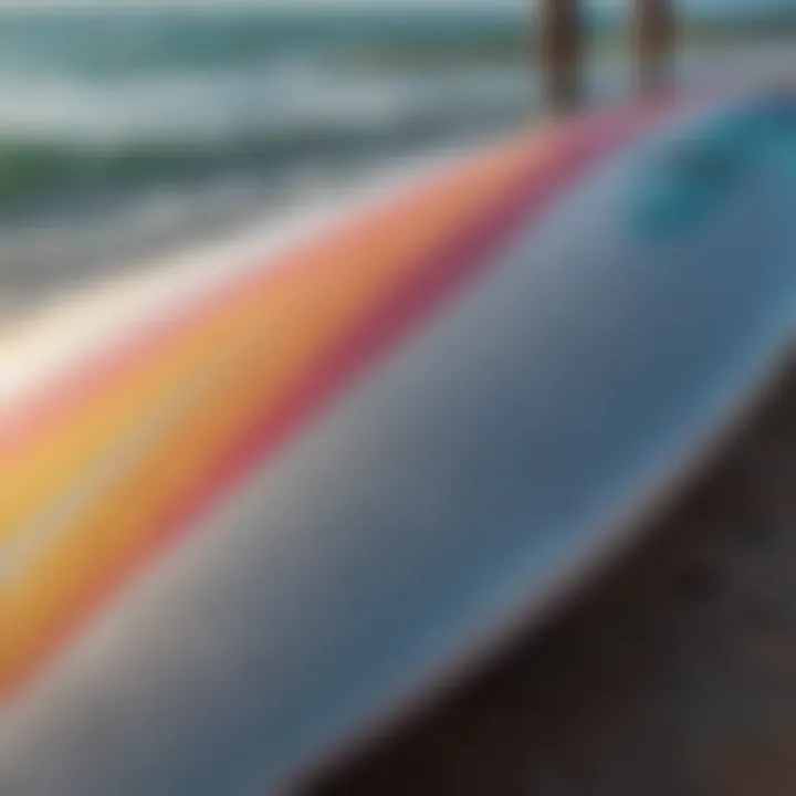 Close-up view of a foil surfboard's condition and features