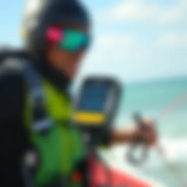 Utilizing Wind Meters in Action Wind meter being used on a kiteboarding adventure