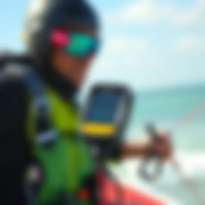 Utilizing Wind Meters in Action Wind meter being used on a kiteboarding adventure