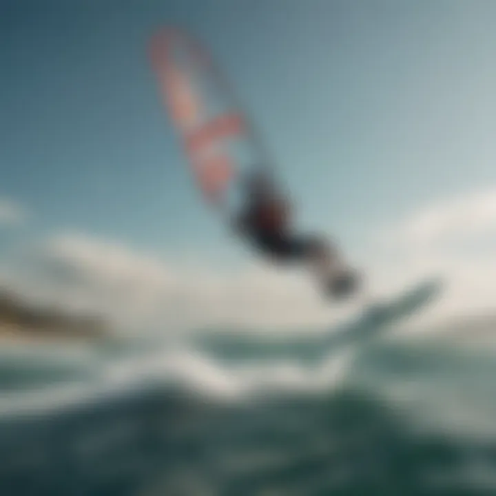 Kiteboarder gliding effortlessly on water, harnessing the power of a foil kite