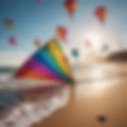 Vibrant collection of foil kites displayed on the beach during a breezy day