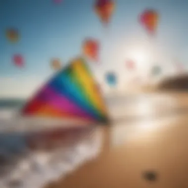 Vibrant collection of foil kites displayed on the beach during a breezy day