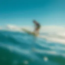 Hydrofoil surfboard gliding over clear waters