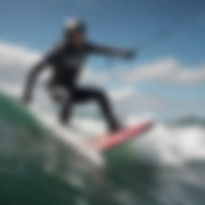 Kiteboarder wearing the Mystic Marshall wetsuit while riding a wave