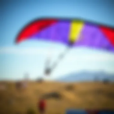 A close-up view of the Slingshot Trainer Kite showcasing its vibrant colors and design features.