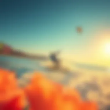 Dynamic Kiteboarding on a Vibrant Beach Dynamic action shot of kiteboarding on a vibrant beach