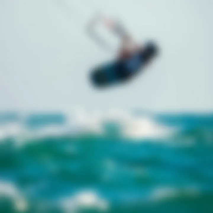 An advanced kiteboarder performing an impressive aerial maneuver above the waves, demonstrating skill and technique.