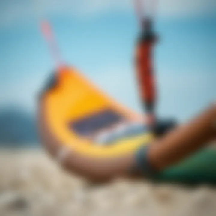 Quality Used Kitesurfing Kite Features A close-up of a quality used kitesurfing kite showcasing its features