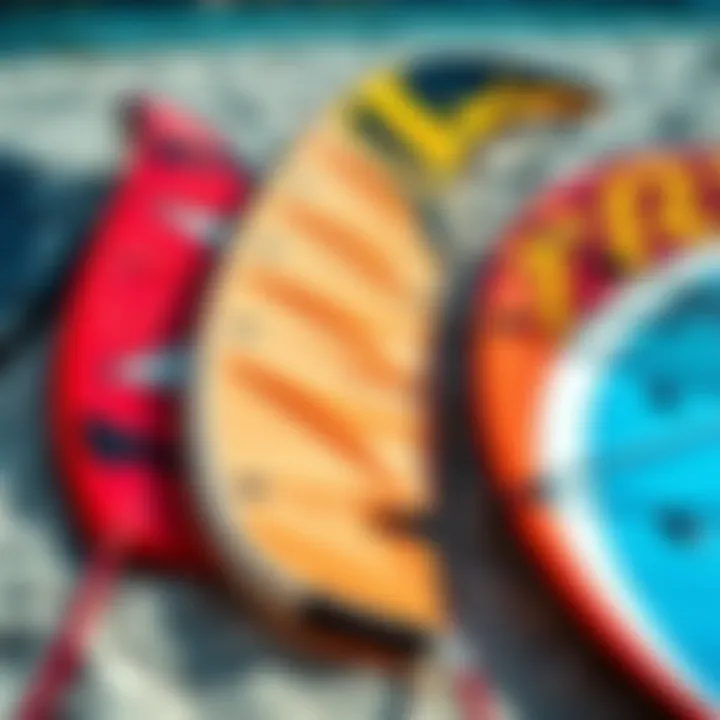 Types of Kitesurfing Kites Comparison Comparison of various types of kitesurfing kites laid out for selection