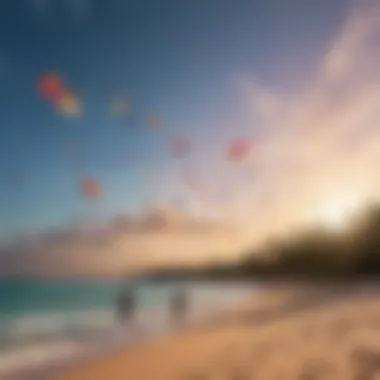 Colorful kites filling the sky above the beach