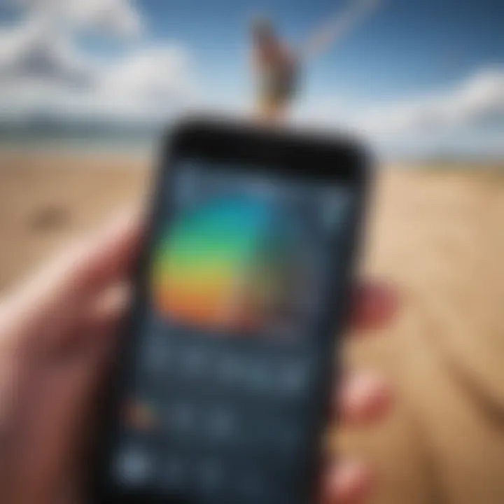 Close-up of an iPhone displaying wind meter readings