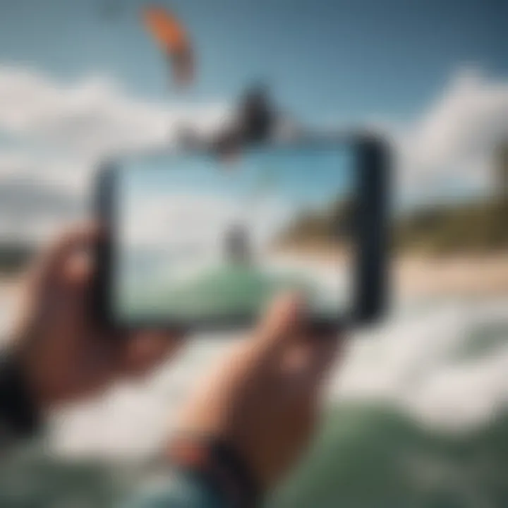 User engaging with a kiteboarding app on an iPhone