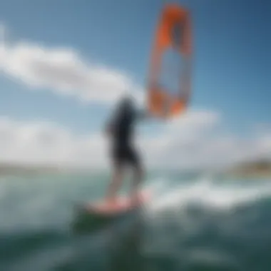 An individual enjoying kiteboarding on the water with a wing board