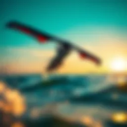 Dynamic flight board hydrofoil gliding over water surface