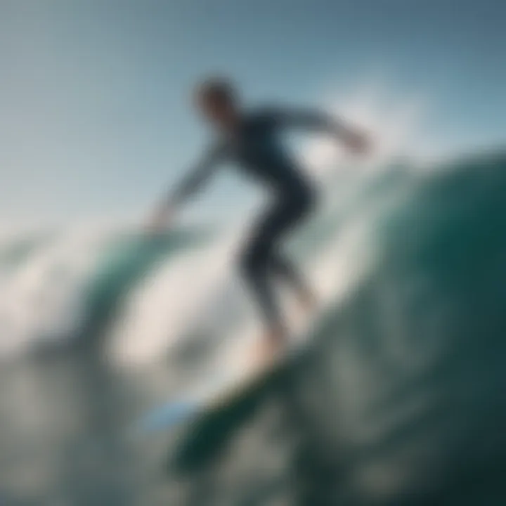 A surfer demonstrating advanced riding techniques on a foil board.