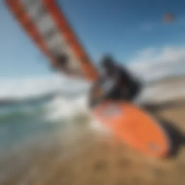 Close-up of kiteboarding equipment setup