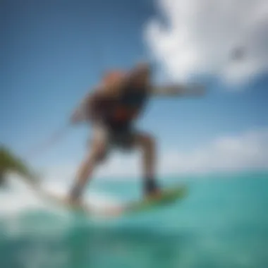 Adventurers kiteboarding over crystal-clear waters