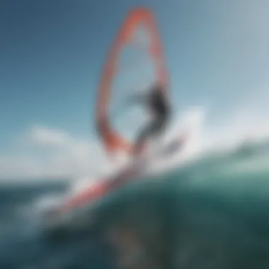 An expert rider demonstrating hydrofoil windsurfing techniques