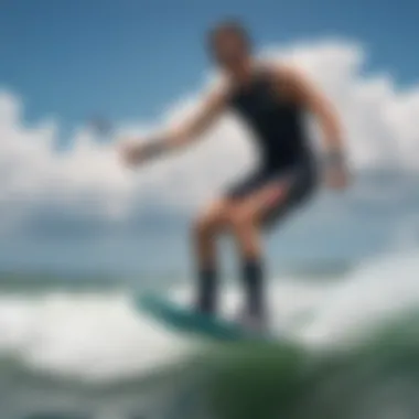 Kiteboarder wearing neoprene socks during a session on water