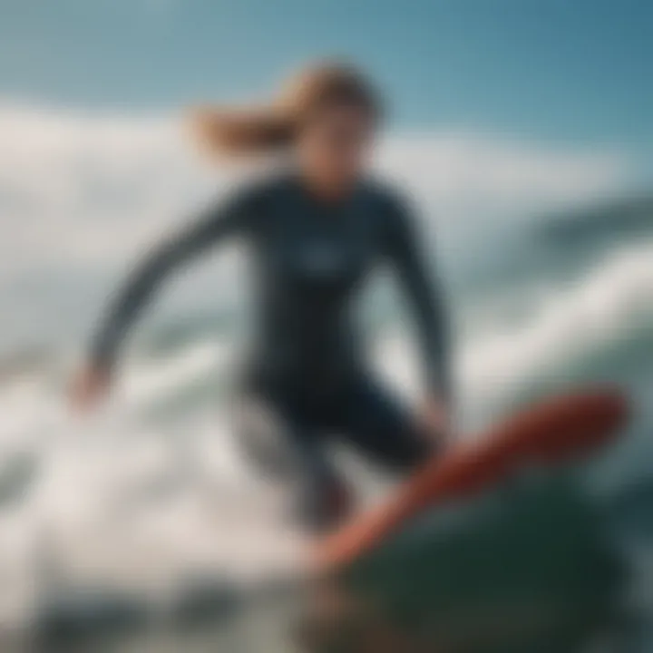 A kiteboarder navigating through waves wearing a high-performance wetsuit.