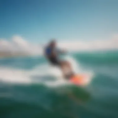 Kitesurfer gliding across the water with vibrant kite