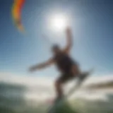 Kiteboarding action with GoPro mounted on kite line