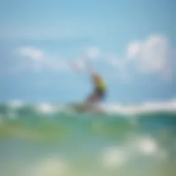 Kiteboarder riding the waves at Jekyll Island