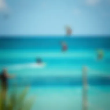 Colorful kiteboarders soaring over the crystal-clear waters of Kailua