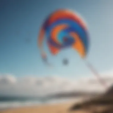 A close-up of a kite in the sky, demonstrating wind dynamics and control.