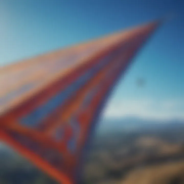 Close-up of a kite with intricate design patterns against a clear blue sky