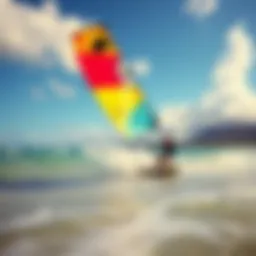 Vibrant kiteboarding scene at a beach