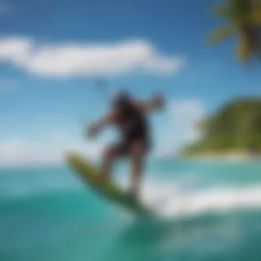 A vibrant kite surfing scene along the turquoise waters of Antigua.