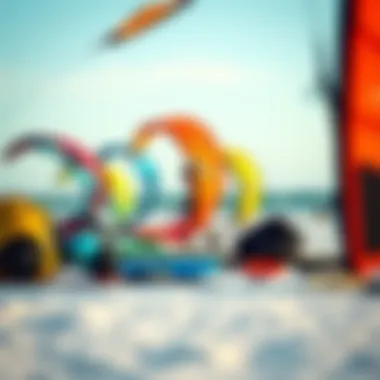 Essentials for Kite Surfing: Gear and Setup A kite surfing setup on the beach with colorful kites
