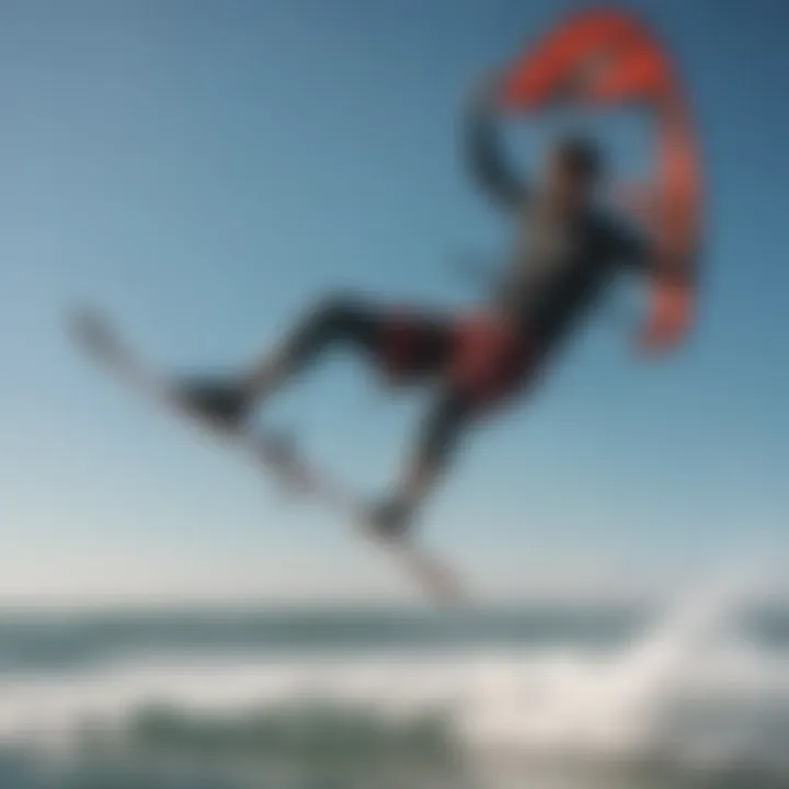 An enthusiastic kite surfer performing tricks in the air