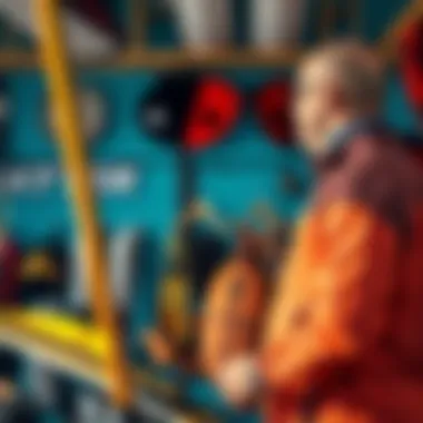 Expert Guidance in Kite Surfing An expert at a kite surfing store advising a customer on equipment choices