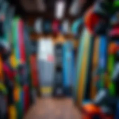 Diverse Kite Surfing Gear Selection A well-stocked kite surfing store displaying various kites, boards, and accessories