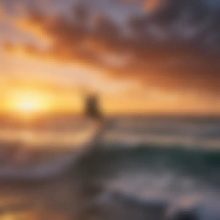 A kite surfer mastering the waves at sunset in Tampa's picturesque coastline