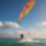 Vibrant kite surfing scene on Tampa Bay with colorful kites against a clear sky