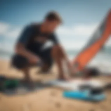 An enthusiast checking maintenance tips for kiteboarding gear