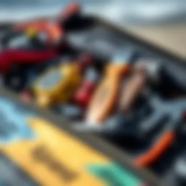 Essential Tools in a Kiteboard Repair Kit Kiteboard repair kit showcasing essential tools and components