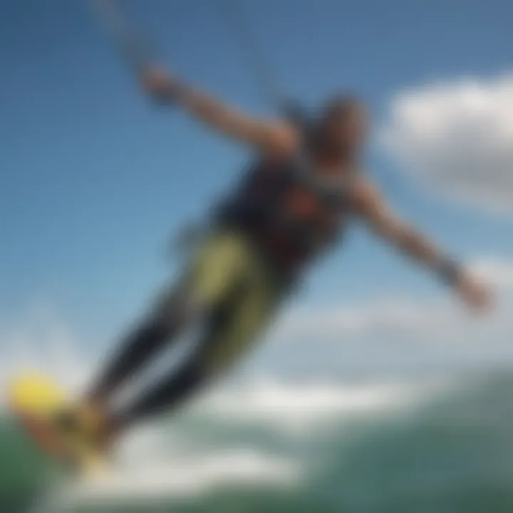 Kiteboarder wearing an impact vest in action