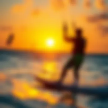 Kiteboarding in Style: Ion Wetsuits at Sunset Kiteboarder wearing Ion wetsuit during a vibrant sunset session