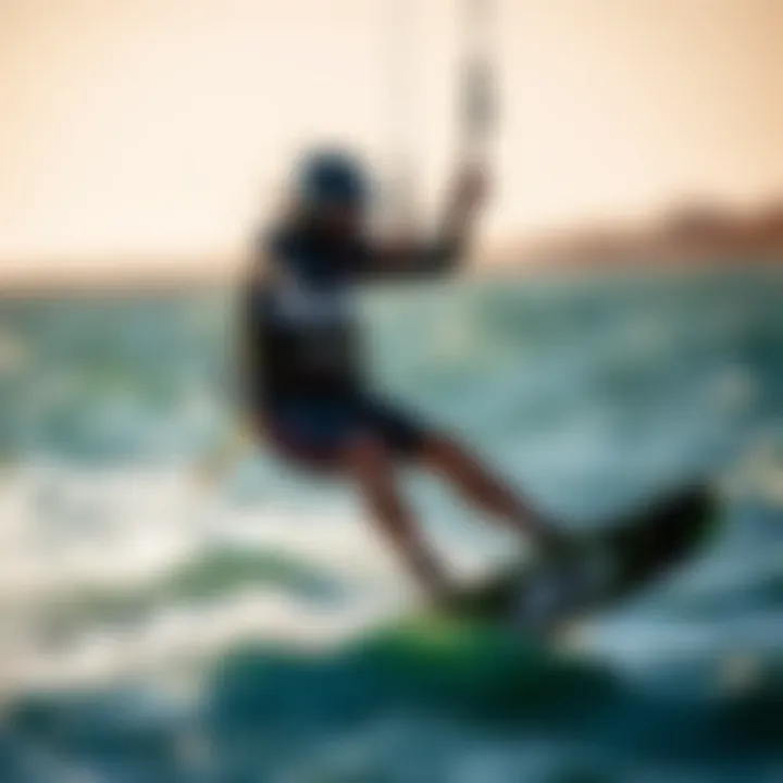 Kiteboarder skillfully maneuvering with a customized kite