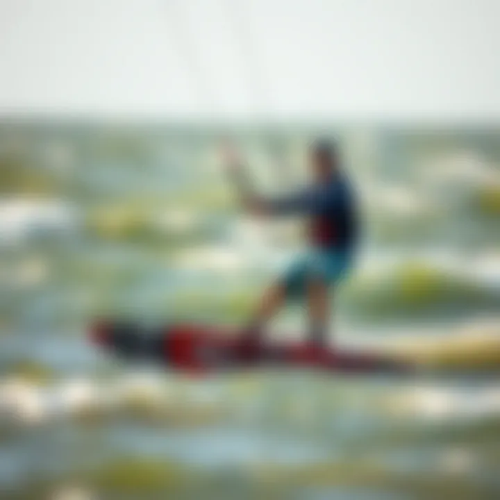 Kiteboarding in Windy NJ Conditions Kiteboarder navigating through windy conditions in New Jersey waters