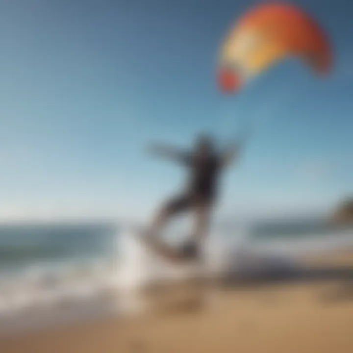 Kiteboarder using the Ozone pump in a scenic beach setting