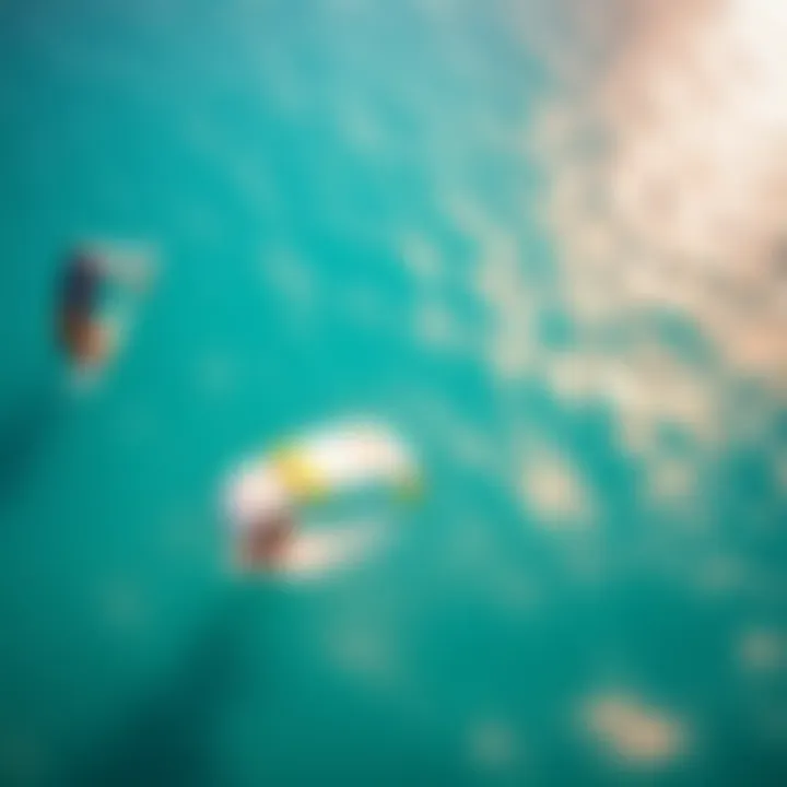 Kiteboarders Utilizing Wind Foil Kites An aerial perspective of kiteboarders utilizing wind foil kites on a vibrant water surface.